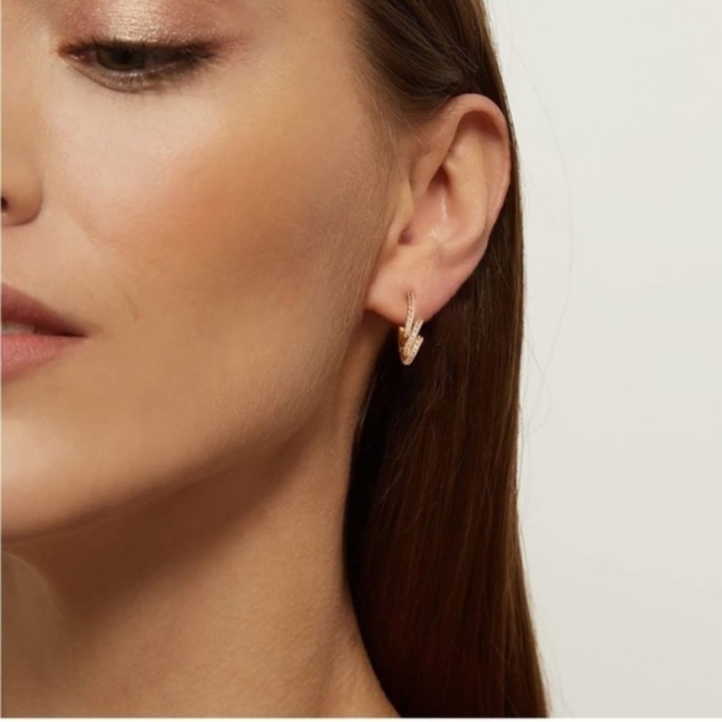 Gold 14k Gold Plated Cubic Zirconia Spiral Hoop Earrings